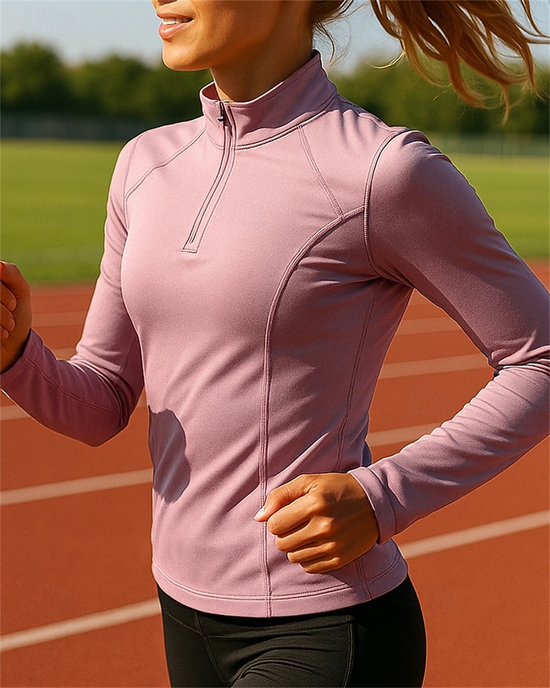 Damen Einfarbig Sweatshirt Laufoberteil Golf-Poloshirt Laufshirt Sommer Frühling Schlank Viertel Postleitzahl Langarm Schnelltrocknend Leicht Elastisch Atmungsaktiv Tennis Golfspiel Laufen Weinrot 2026 - $25.99 –P3