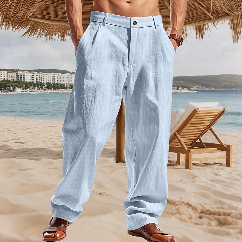 Herren Leinenhosen Hose Sommerhose Gerader Schnitt Gestreift Komfort Atmungsaktiv Volle Länge Party Geschäft Strand Urlaub Mode Schwarz Weiß 2025 - $23.99 –P5