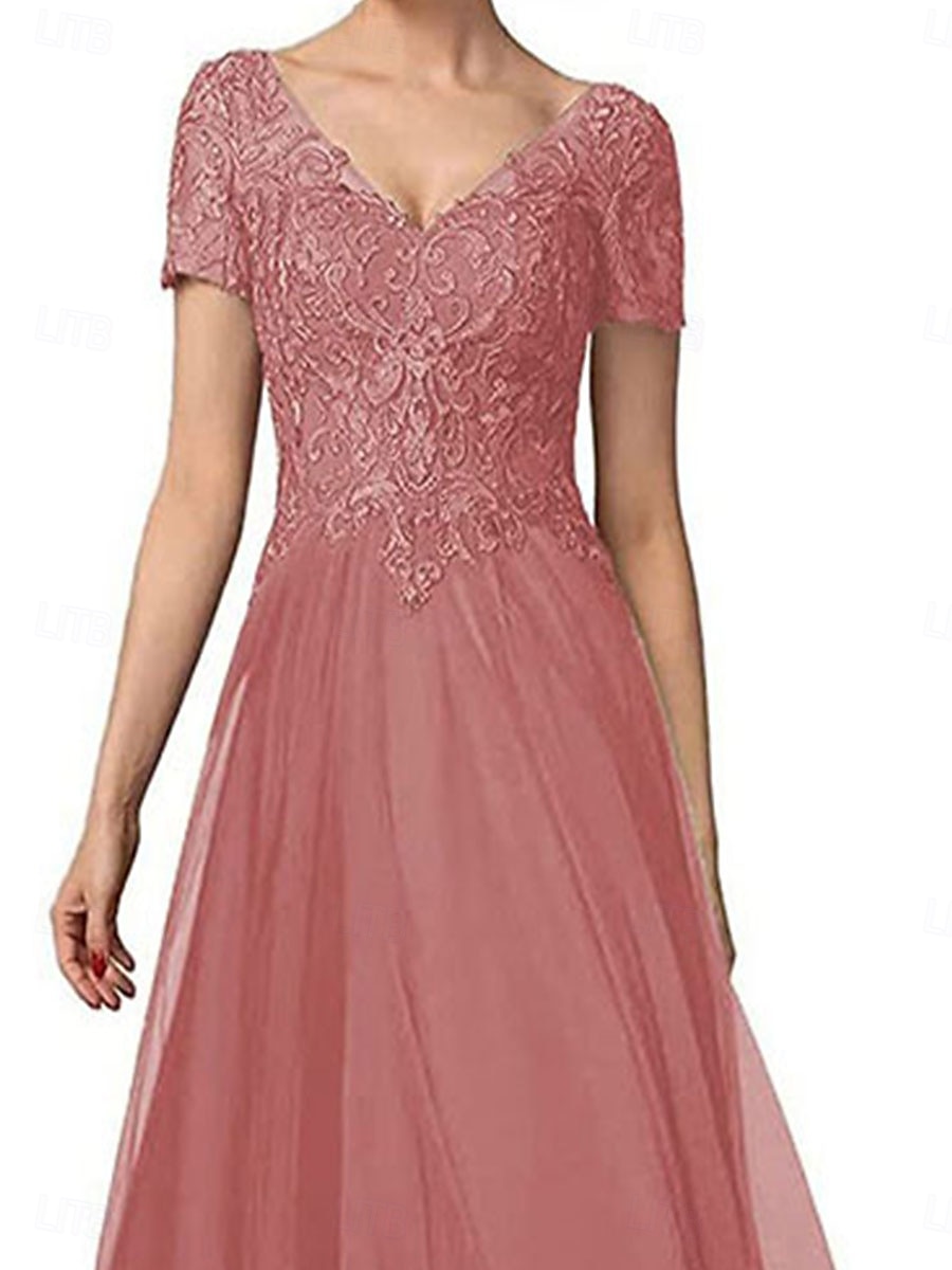A-line šaty pro matku nevěsty elegantní V výstřih asymetrický chiffon krátký rukáv s jednobarevným provedením 2025 - $119.99 –P3