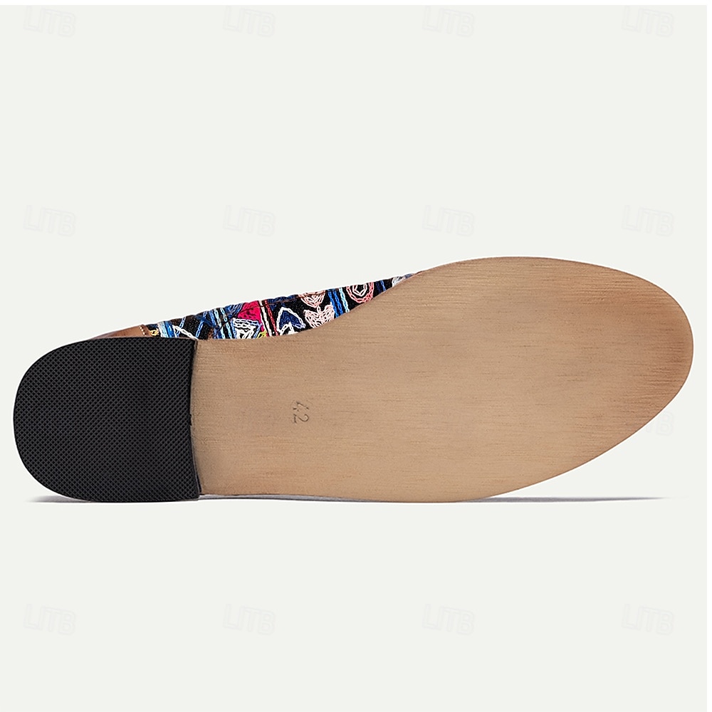 Men’s Tribal Geometric Jacquard Fabric Derby Shoes with Brown Faux Leather Details, Ethnic Style Lace-Ups for Cultural Events, Banquets and Fashion Shoots 2025 - $46.99 –P8
