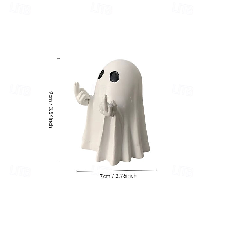 lustiges Mittelfinger-Geist-Halloween-Dekor, süße Geisterfigur aus Kunstharz mit Herz-Handzeichen, gruseliges Tischornament für die Party-Ausstellung zu Hause 2025 - $15.99 –P6