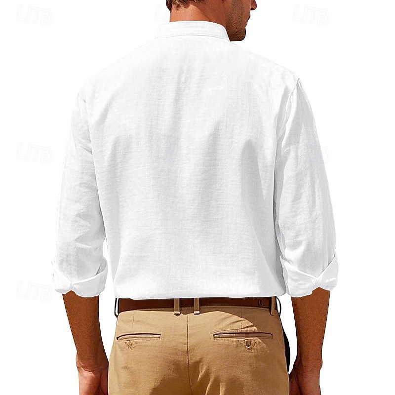 Herren Hemd Leinenhemd Freizeithemd Knopfhemd Baumwollhemd Kokospalme Urlaub Hawaiianisch Schwarz Weiß Khaki Grau Langarm Stehkragen Sommer Frühling Bekleidung Druck 2025 - $26.99 –P15