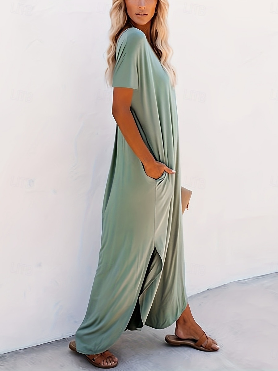 Femmes Robe maxi Robe d'été Occasionnel Quotidien Coupe régulière Uni Manche Courte Col en V Noir Rose Claire Vert Été de 2025 ? $30.99 –P3