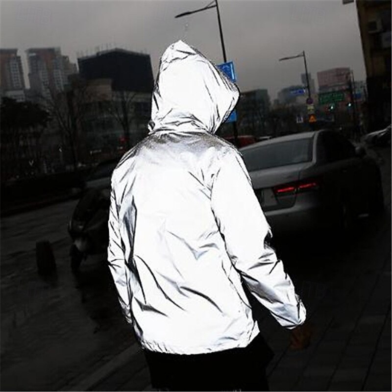 Pánské Reflexní bunda Sporty a outdoor Denní Reflexní Rüzgarlık Kapsy Kapuce Jaro & podzim Pevná barva Aktivní Módní Mikina Standardní Šedá Saka 2025 - $33.99 –P2