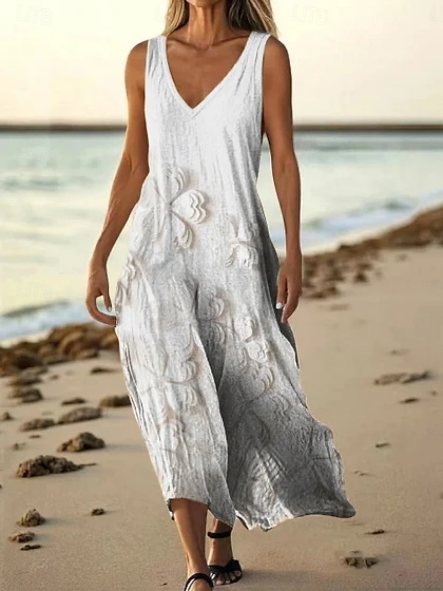 Mujer vestido largo vestido largo Vestido informal Vestido de Tanque Vestido de verano africano Diario Festivos Playa Ajuste regular Floral Sin Mangas Escote en Pico Blanco Morado Verde Trébol 2025 - $21.99 –P3