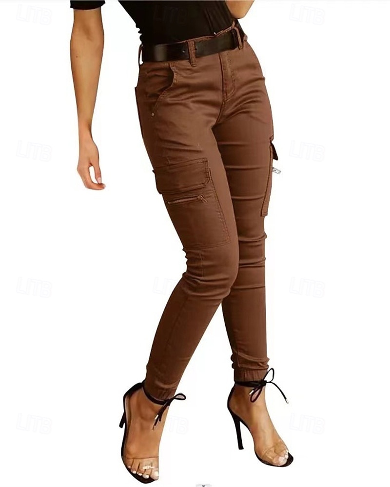 Women's Cargo Pants Pants Trousers Fashion Streetwear Full Length Natural Solid Colored Pocket Comfortable Micro-elastic Sports & Outdoor Daily Wear Dark Brown Black Light Green Army Green Spring Fall 2025 - $24.99 –P5
