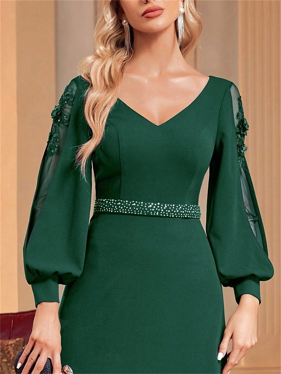 Abiti Quinceanera A-Line abito elegante formale da sposa lungo manica lunga scollatura a V in satin con perline del 2025 a $99.99 –P2