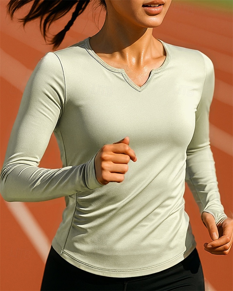 Damskie Bieganie na górze Koszulka do biegania Szczupła Długi rękaw Tee Tshirt W serek Solidne kolory Szybkie wysychanie Lekki Elastyczny Oddychający Bransoletka tenisowa Golf Bieganie Odzież sportowa 2025 - $13.99 –P5