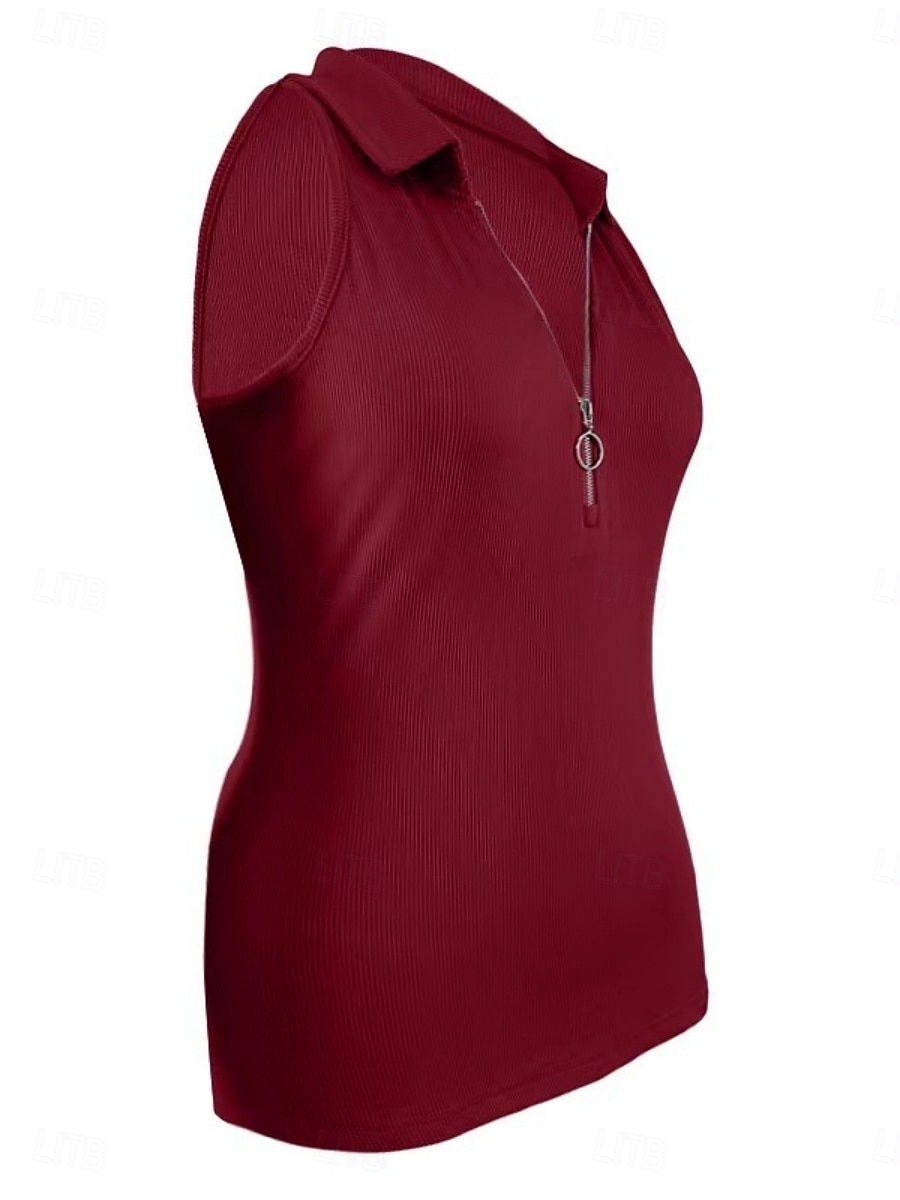 Pentru femei Camisole Tank Top Culoare solidă Modern Casual Fără manșon Guler Cămașă Topuri obișnuite Zilnic Fermoar Negru Roșu Vin Albastru piscină Maro Trifoi Vară 2025 - $15.99 –P6