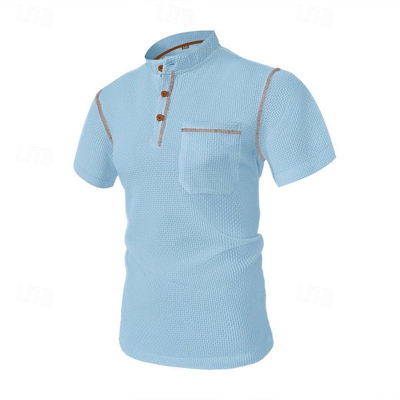Men's T Shirt Henley Shirt Tee Short Sleeve Shirt Short Sleeve Henley Summer Spring Patchwork Fashion Designer Basic Buttons Pocket Vacation Street Going out Black White Navy Blue Top Tee for Men 2025 - $18.49 –P14