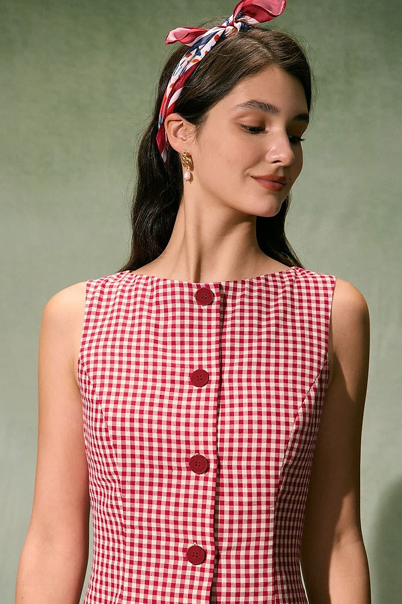 Retro 50. léta 60. léta Mini Šaty Bez rukávů Tlačítko dolů Vzor gingham Dámské Karneval Dovolená Běžné / Denní Piknik Dospělí Šaty Léto 2025 - $32.99 –P3