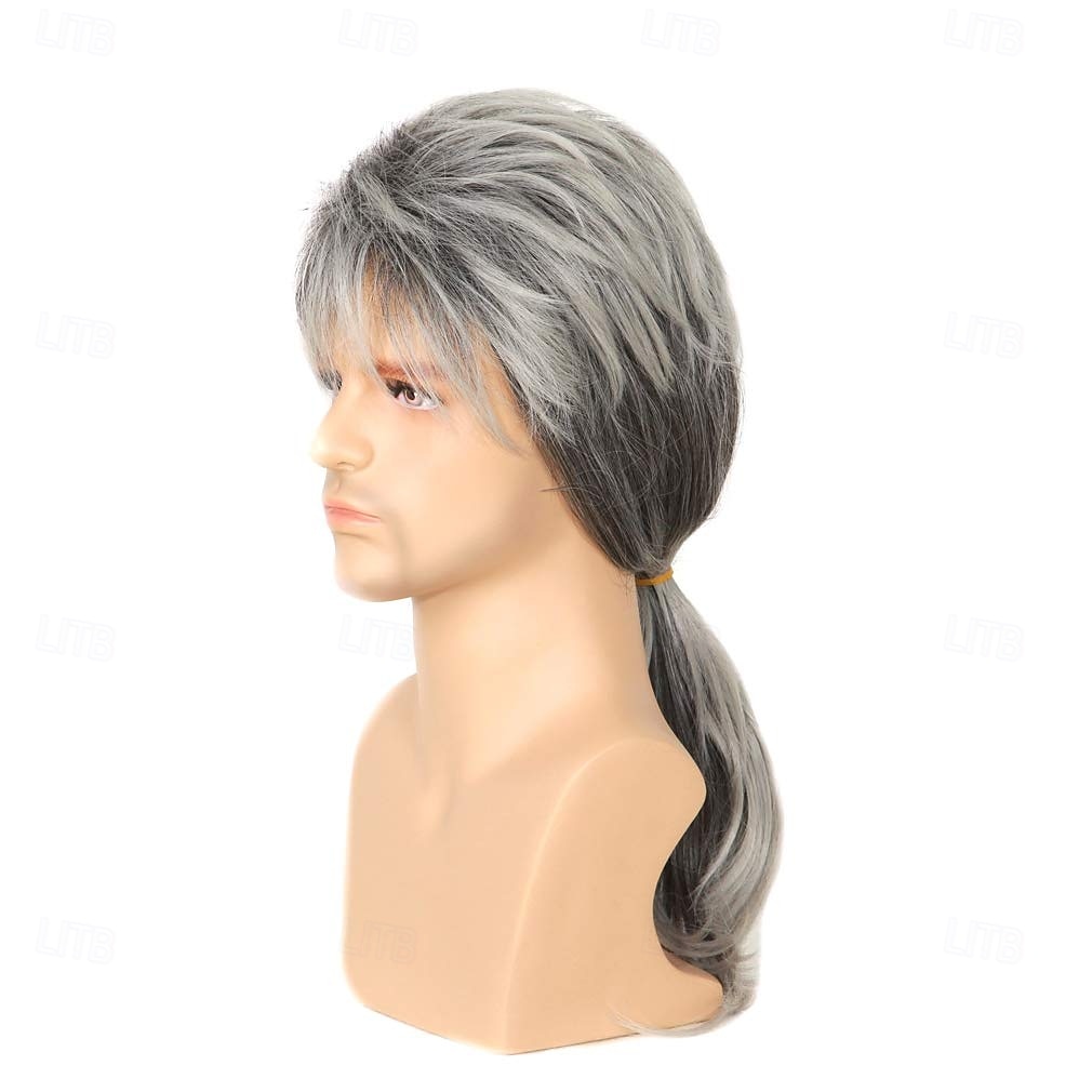 Herren graue Farbverlauf Mullet Perücken 80er Rock 'n' Roll Perücken für Männer schulterlang natürlich aussehende hitzebeständige synthetische Faser Film Cosplay Perücke Halloween Perücken 2025 - €20.99 –P6