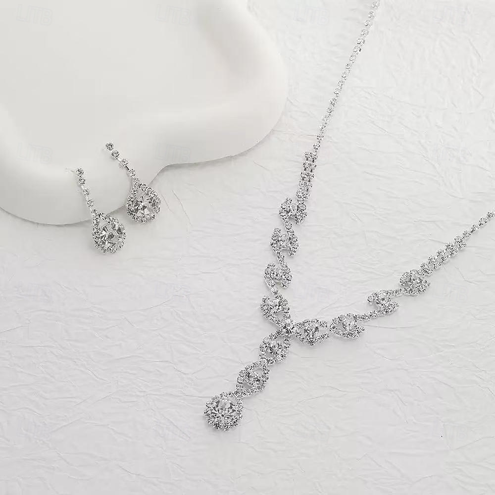 Set di gioielli da sposa, 1 set di orecchini con zirconi e strass, collana e braccialetti, elegante e raffinato, set di gioielli da donna per matrimonio, lavoro, occasioni speciali del 2025 a $28.99 –P5