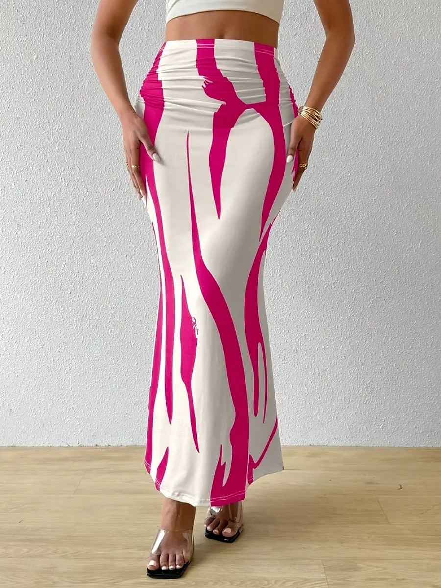 Women's Skirt Bodycon Fashion Casual Maxi High Waist Skirts Floral Print Stretchy Street Daily Blue Fuchsia Apricot Coffee Summer Polyester 2025 - $13.99 –P8
