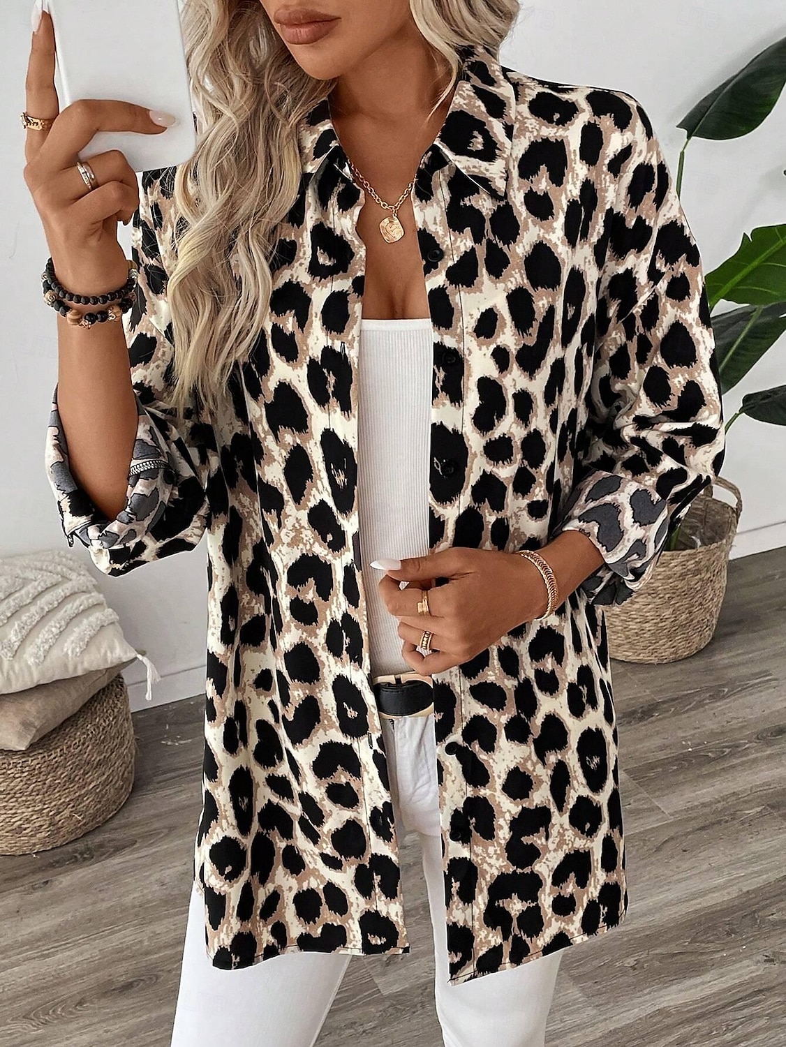 Dámské Košile Grafika Leopard Vinobraní Denní stylové Dlouhý rukáv Košilový límec Běžné topy Denní Dovolená Knoflíky Tisk Hnědá Léto Jaro 2025 - $32.99 –P4