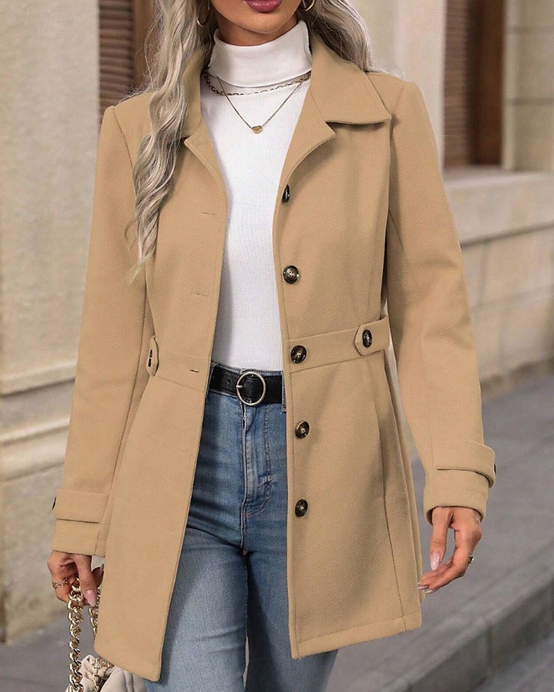 Mujer Abrigo de invierno Abrigo Mantiene abrigado Cómodo Botones Moda Plano Vacaciones Casual Diario Botonadura Simple Largo Cuello Vuelto Ajuste regular Manga Larga Ropa de calle Caqui Otoño Invierno 2025 - $29.99 –P2