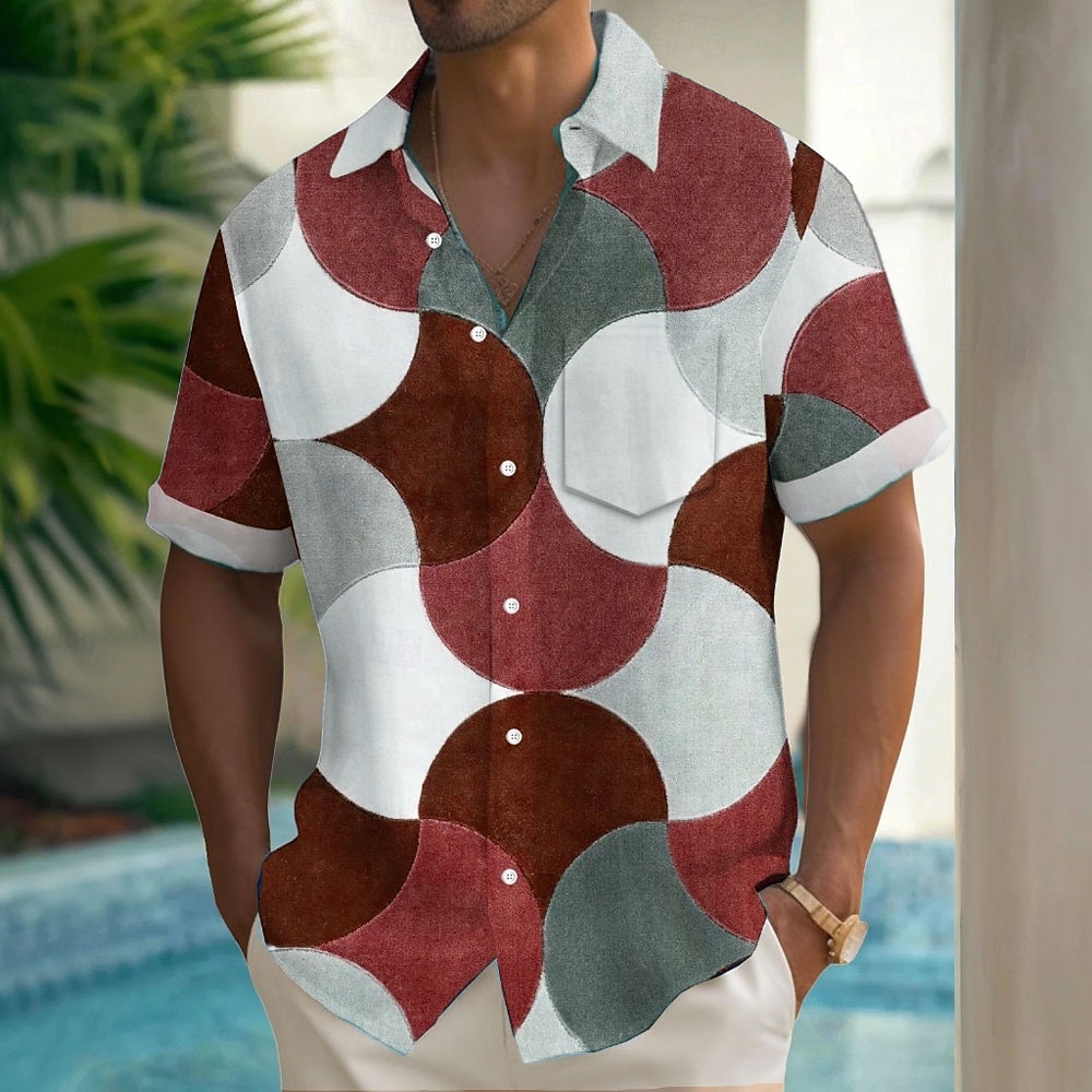 Voor heren Geometrisch Kleurblokkering Overhemd Zomer overhemd Overhemd met knopen Korte mouw Mode-casual Buiten Vakantie Dagelijks gebruik Zomer Lente Strijkijzer 3D-afdrukken shirts met kraag 2025 - $23.99 –P4