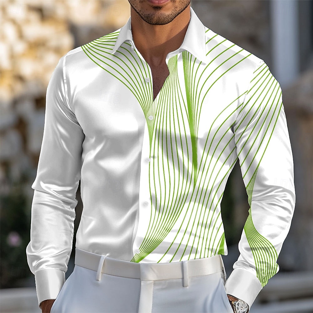 Herren Geometrisch Farbverlauf Wellen Satinhemd Kleidhemd Knopfhemd Langarm Modisch lässig Urlaub Täglich Sommer Frühling Herbst Umlegekragen Hemden mit Kragen 3D-Druck Gelb Blau Purpur Grün Grau 2025 - $31.99 –P3
