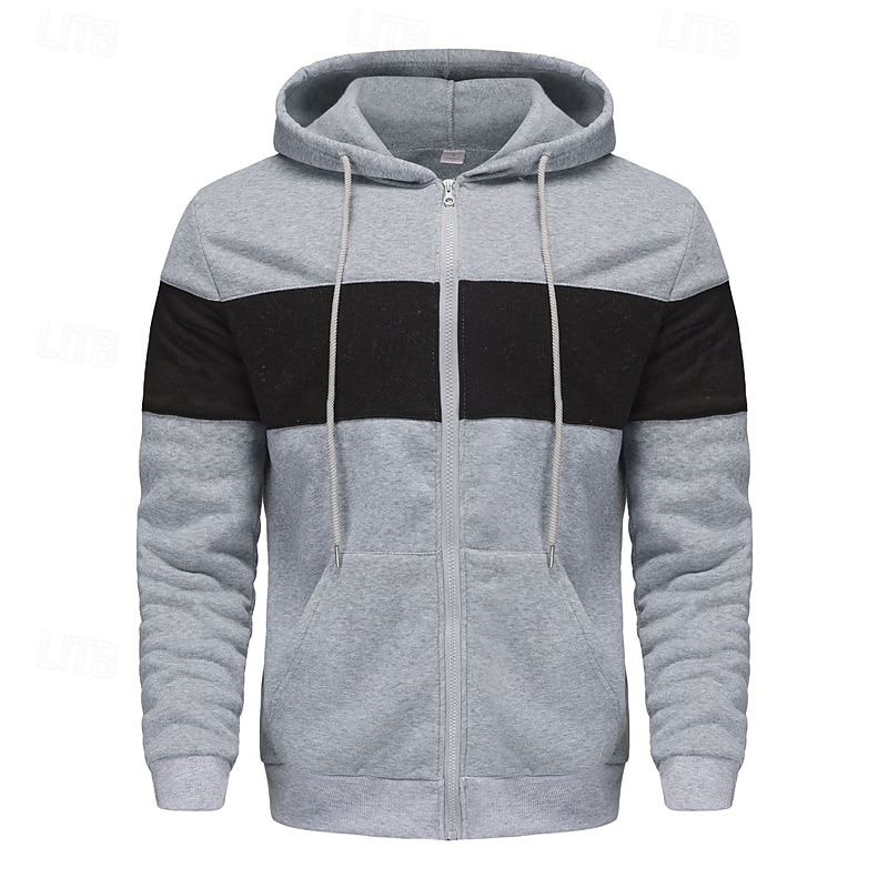 Per uomo Felpa con cappuccio Felpa con cappuccio a zip intera Rosso e nero Nero Rosso Grigio chiaro Grigio scuro Con Cappuccio Blocco di colori Patchwork Sport & Outdoor Quotidiano Ferie Poliestere del 2025 a $23.99 –P7