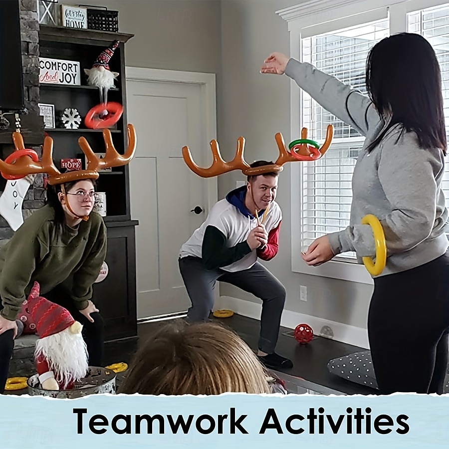 2 Sets of Inflatable Reindeer Antlers Game (2 Inflatable Antler Horns 8 Ringed Reindeer Rings for Throwing) Inflatable Reindeer Antler Hat with Ring Suitable for Family Party Games 2025 - $15.49 –P4