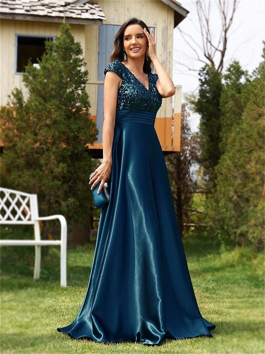 Vestidos de Quinceanera Linha A Vestido Elegante Casamento Formal Comprimento do Chão Sem Mangas Decote em V Cetim com Lantejoulas de 2025 por $99.99 –P6