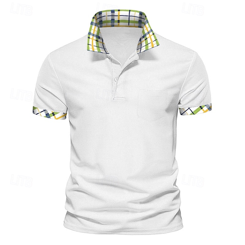 Men's Solid Color Plaid Polo Shirts Golf Shirt Short Sleeve Polo Shirts Lapel Casual Business Buttons Summer Spring Spring &  Fall White Yellow Navy Blue 2025 - $16.49 –P2