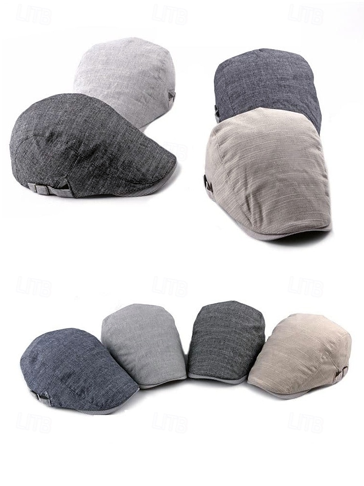 Verstellbare Schiebermütze aus Leinen für Herren, leichte, atmungsaktive Zeitungsjungenmütze mit Streifendetail, Vintage-Ivy-Cap-Stil für Freizeitausflüge und den Alltag 2025 - $14.99 –P2