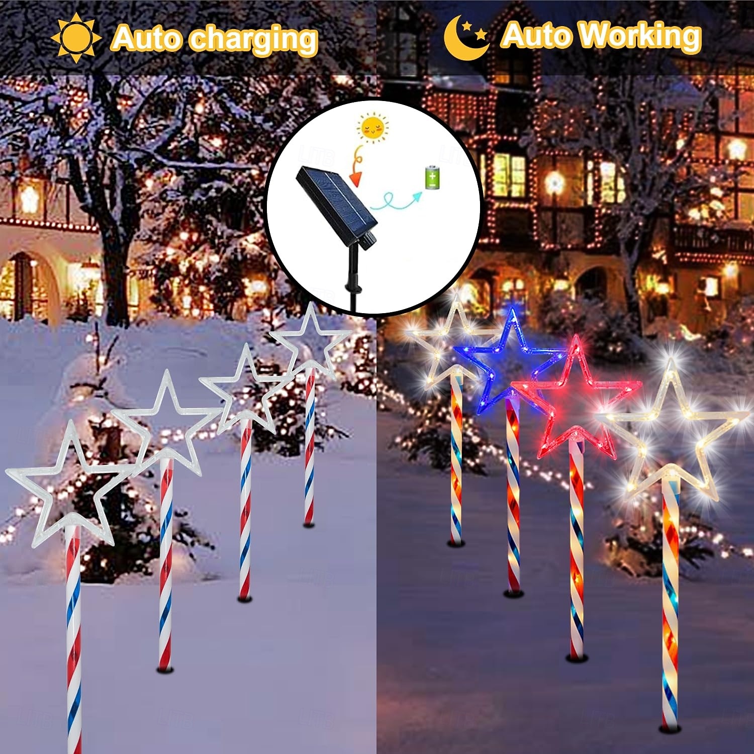 1 Pack Patriotic 6 LED Outdoor Solar Pathway Lights Waterproof Red, White, Blue Five Pointed Star Ground Light, 4th of July Independence Day 250th Anniversary Memorial Day for Garden Path Party 2026 - $26.99 –P4