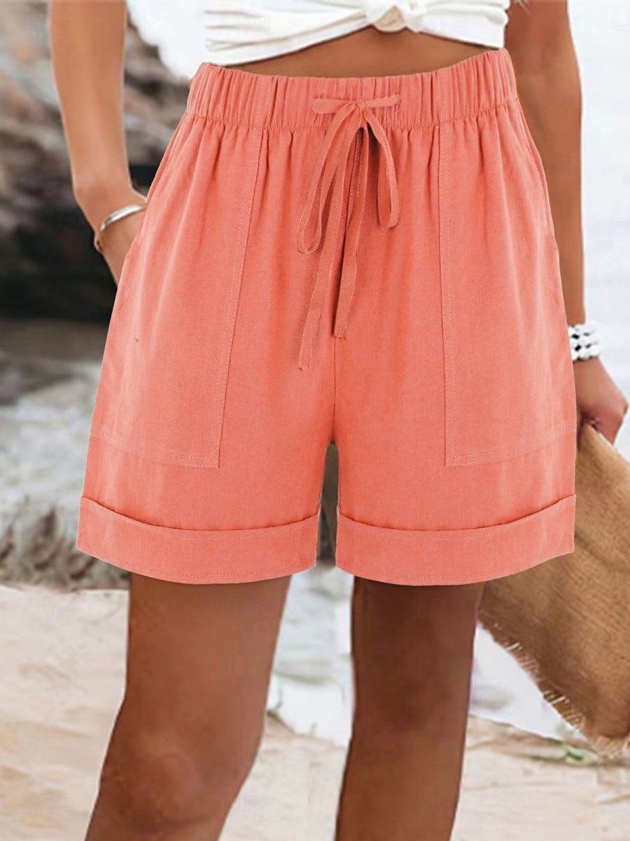 Per donna Pantaloncini in cotone e lino Chinos Shorts Essenziale Corto Vita Alta Semplice Tasca Fascia Elastica Comodo Morbido Confortevole Micro-elastico All'aperto Streetwear Nero Rosa Verde del 2025 a $20.99 –P7