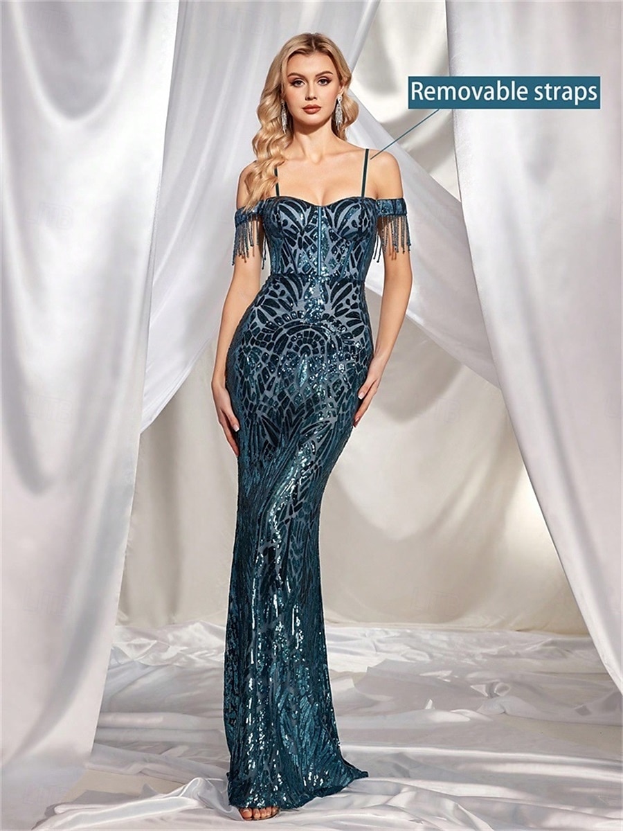 Zeemeermin  Trompet Quinceanera Jurken Elegante Jurk Formele Bruiloft Vloerlengte Mouwloos Spaghetti Band Polyester met Beading Sequin 2025 - $129.99 –P4