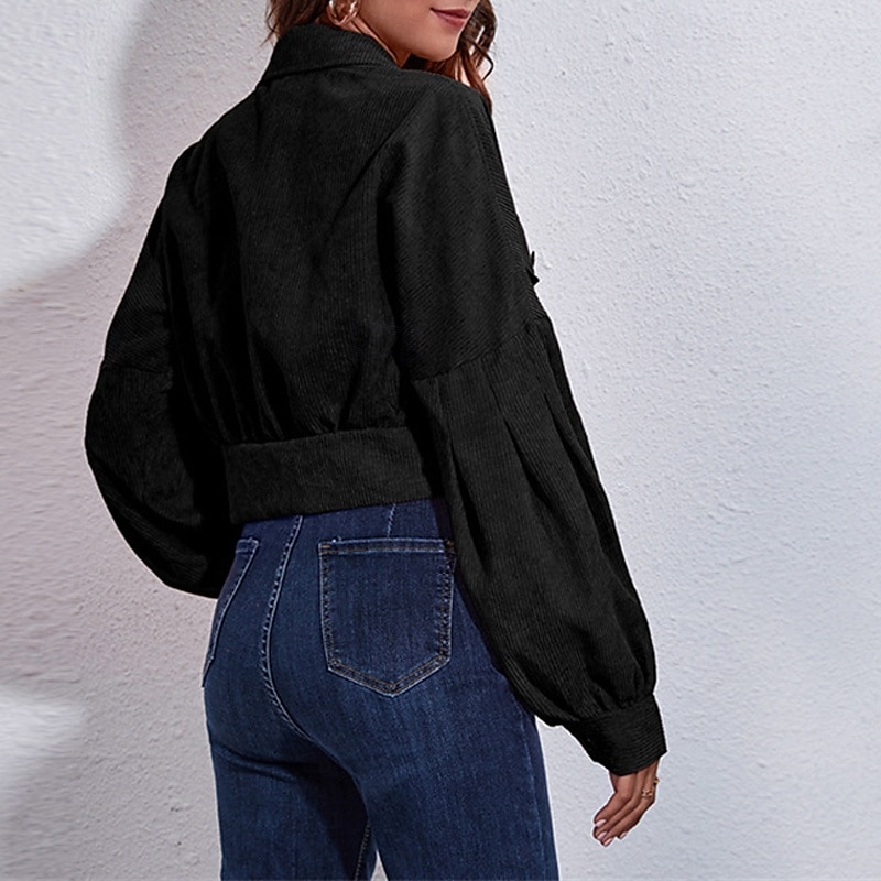 Damen Freizeitjacke Warm Bequem Tasche Kord Mode Outdoor Einfach Ausgehen Wochenende Kurz Umlegekragen Normale Passform Langarm Oberbekleidung Schwarz Purpur Braun Herbst Winter 2025 - $26.99 –P10
