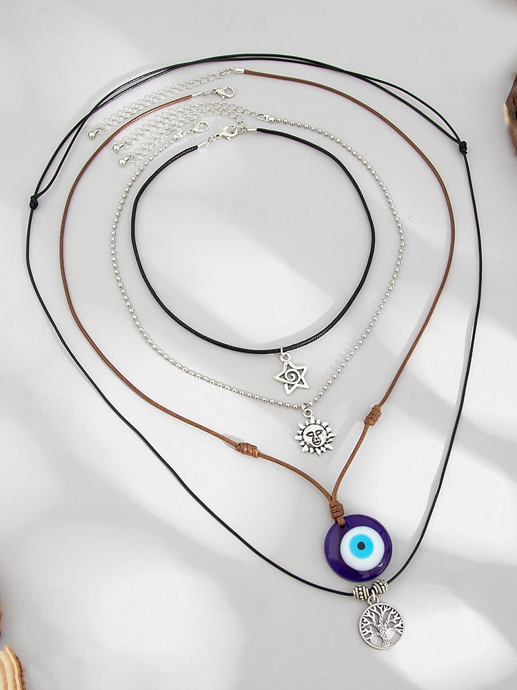 Ensemble de colliers à breloques bohèmes superposés pour femmes – pendentifs multicouches mauvais œil, soleil et étoile avec tour de cou en perles, pour la mode spirituelle, les festivals et le quotidien de 2025 ? $11.99 –P6