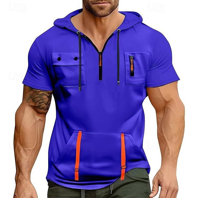 Hombre Sudadera Sudadera con capucha y cremallera de un cuarto Negro Blanco Azul Marino Azul Piscina Caqui Con Capucha Plano Bolsillo Cremallera de un cuarto Deporte Diario Festivos Poliéster Ropa de 2025 - $28.99 –P5