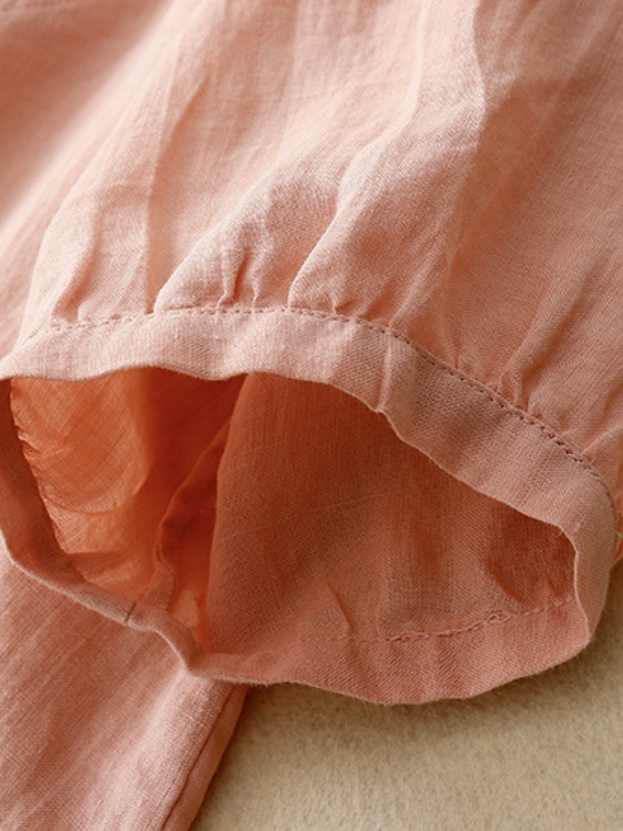 Per donna Camicie di cotone e lino Tinta unica Elegante Essenziale Casual Manica 3/4 Colletto a Camicia Top Regolari Quotidiano Bottoni Bianco Rosa Azzurro Estate del 2025 a $34.99 –P3
