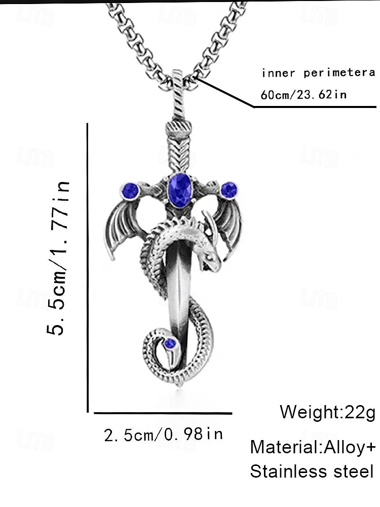 2025年 赤い宝石が付いたメンズゴシックドラゴンソードペンダントネックレス - ヴィンテージスタイル、ハロウィンパーティーやゴシックイベントに最適  コレクション – $7.99 –P11