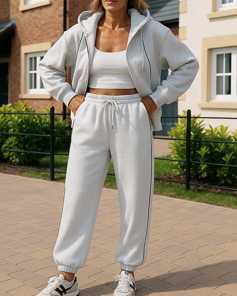 Women's Tracksuit Sweatpants Pullover Sweatshirt Zipper Pocket Solid Colored Clothing Suit Spring Fall Black Pink Gym Training Running Windproof Long Sleeve Sport Activewear Micro-elastic Regular Fit 2026 - $44.99 –P3