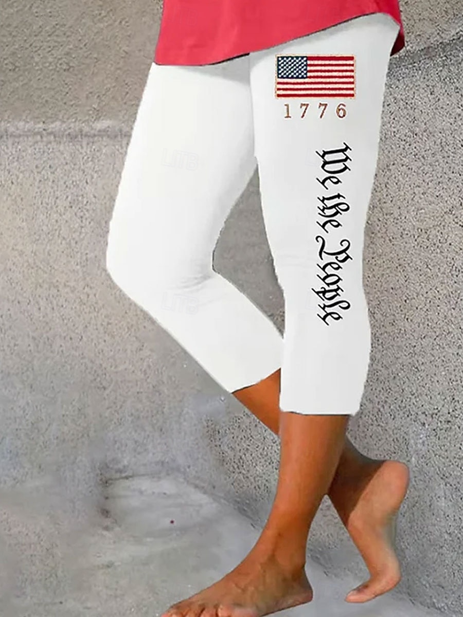 Leggings patriottici per donne del Giorno dell'Indipendenza pantaloni da spiaggia vintage moda corta in lunghezza al polpaccio vita alta grafica stampa bandiera micro-elastica formale vacanza street del 2026 a $21.99 –P3