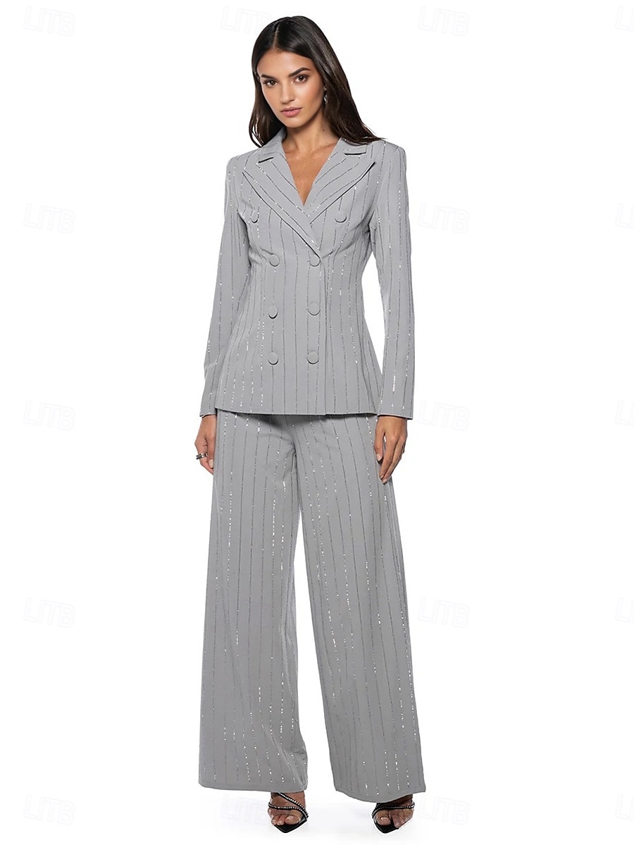 Hosenanzug Mutter der Braut Kleid Elegantes Hemdkragen Knöchellänge Polyester Langarm mit Knöpfen 2025 - $139.99 –P3