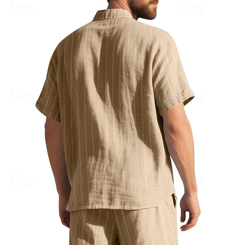 Per uomo Camicia Camicia di lino Camicia casual Camicia con Bottoni Camicia di cotone A righe Vacanza Streetwear Nero Bianco Blu marino Cachi Manica Corta Collo ripiegato Estate Abbigliamento del 2025 a $21.99 –P17
