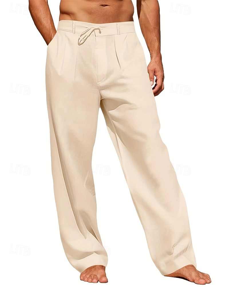 Męskie Lniane spodnie Spodnie Letnie spodnie Spodnie plażowe Kieszeń Ściągana na sznurek Prosta noga Równina Komfort Oddychający Urlop Codzienny Święto Hawajskie Boho Biały Khaki 2026 - $21.99 –P9