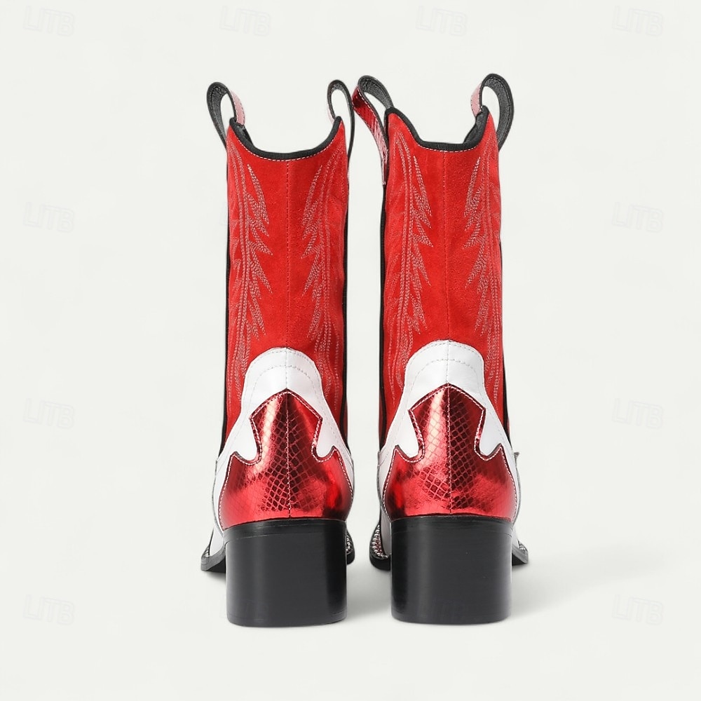 Botine cowboy pentru bărbați roșii și albe – Design cu contrast îndrăzneț cusături clasice cu vârf auriu încălțăminte statement pentru evenimente în aer liber și petreceri tematice 2025 - $149.99 –P4