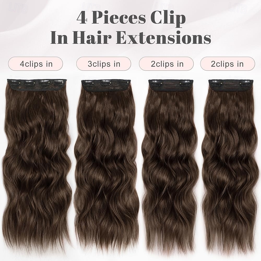 Clip in Hair Extensions for Women Chocolate Brown with Dark Brown Long Wavy Hair Extensions Clip Ins 4PCS 24 Inch Synthetic Soft and Natural Thick Hair Pieces 2026 - $28.99 –P2