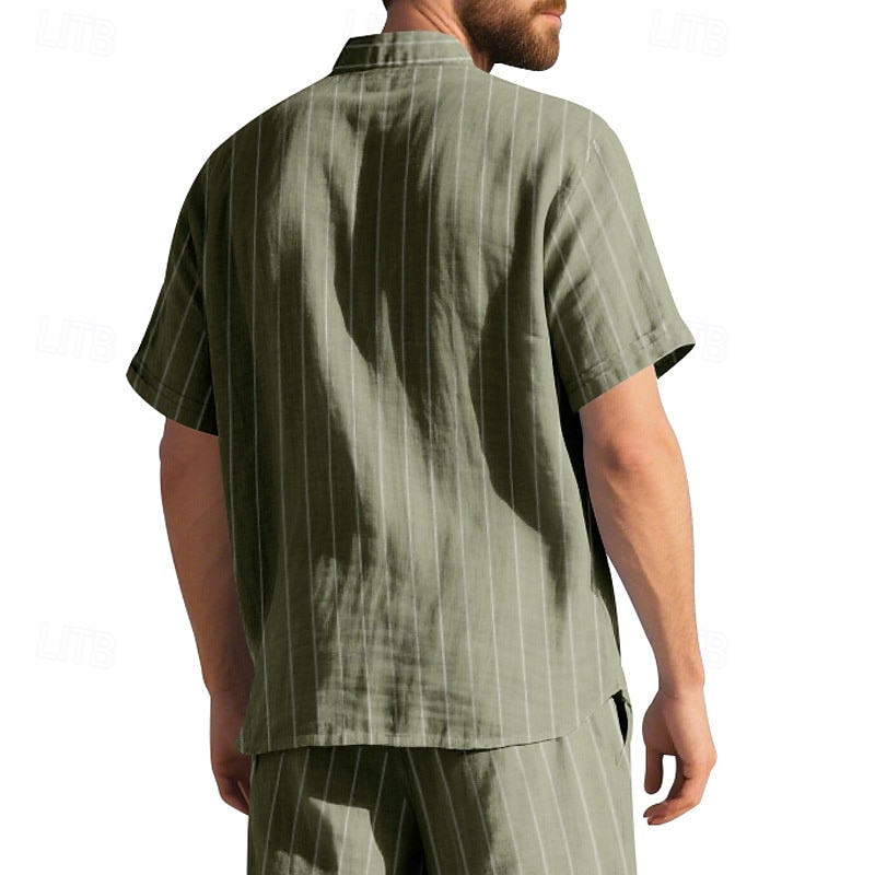 Per uomo Camicia Camicia di lino Camicia casual Camicia con Bottoni Camicia di cotone A righe Vacanza Streetwear Nero Bianco Blu marino Cachi Manica Corta Collo ripiegato Estate Abbigliamento del 2025 a $21.99 –P14