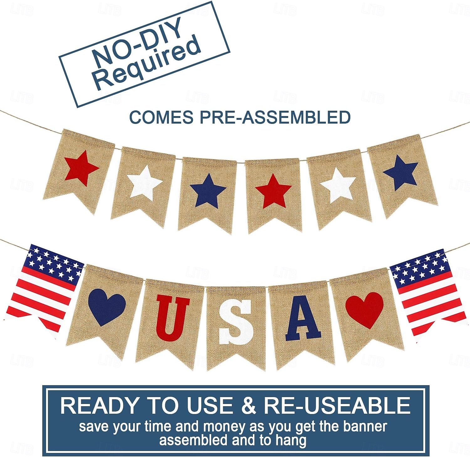 Patriotic USA Banner Burlap 4th of July Decorations Rustic Patriotic Banner Red White Blue Stars Bunting Garland for President Day 4th of July Party Supplies 4th of July Patriotic Outdoor Indoor hanging Decor 2025 - $16.99 –P4