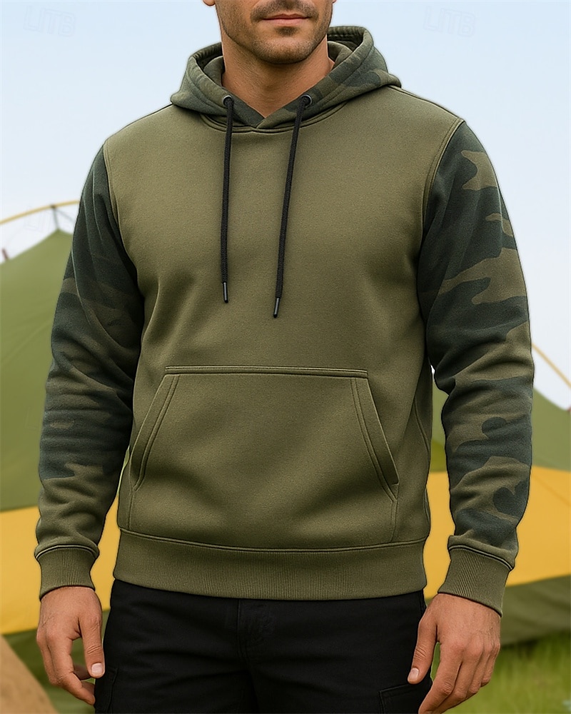 Per uomo Felpa con cappuccio Felpa da escursione cima dell'escursionismo Manica Lunga Con Cappuccio Top Esterno Leggero Elastico Traspirante Pullover Poliestere Mimetico Nero Verde militare Cachi del 2025 a $21.99 –P1