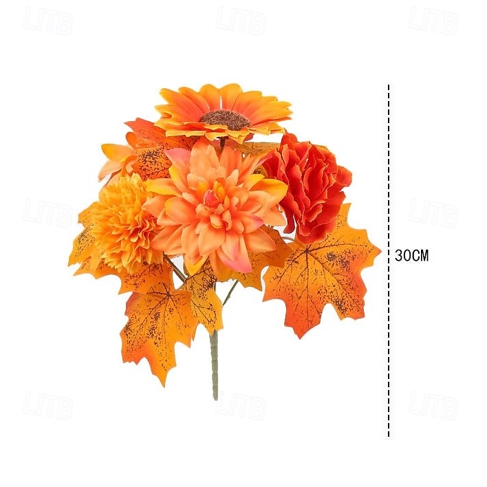 1 ramo de flores artificiales de otoño, corona de calabaza con hojas de arce para Acción de Gracias, arreglo decorativo para el hogar otoñal de Halloween 2025 - $8.99 –P18