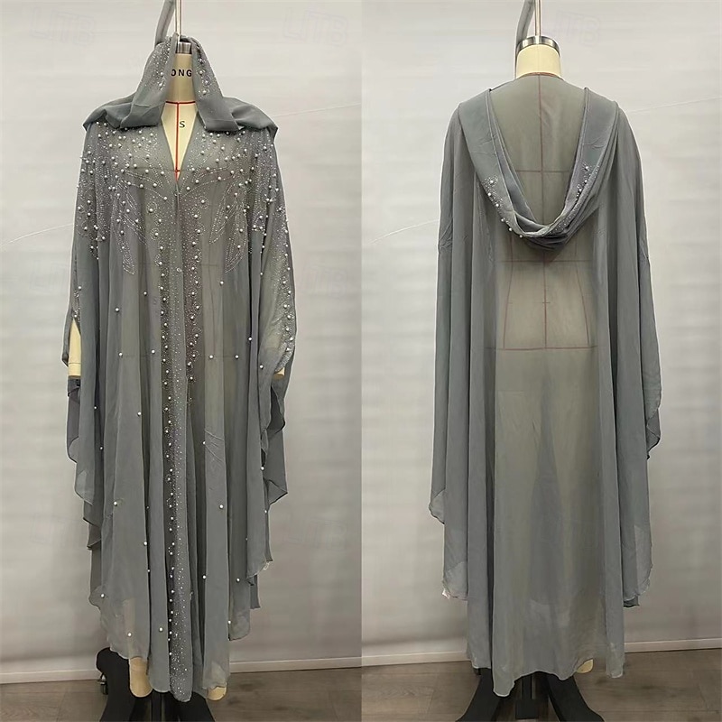 Damen Langes Kleid Maxikleid Freizeitkleid Boho-Kleid Westernkleid Mode Muslim Outdoor Party Ferien Normale Passform Einfach Langarm Mit Kapuze Weiß Purpur Hellgrau Frühling Herbst 2025 - $26.99 –P2