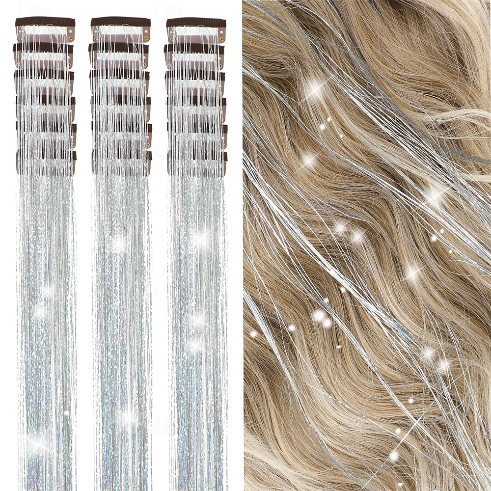 Kit de enfeites de cabelo, pacote com 18 peças de prendedores de cabelo com glitter de 19,6 polegadas, extensões de cabelo com prendedores resistentes ao calor, enfeites de cabelo com brilho de fada, de 2025 por $17.99 –P4