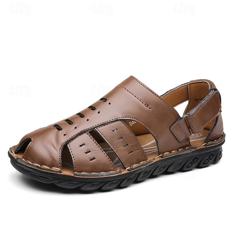 Brune herresandaler i kunstskinn med lukket tå, pustende utskjæring og sklisikker såle, ideelle for sommerturer utendørs og fritidsbruk 2026 - $59.99 –P1