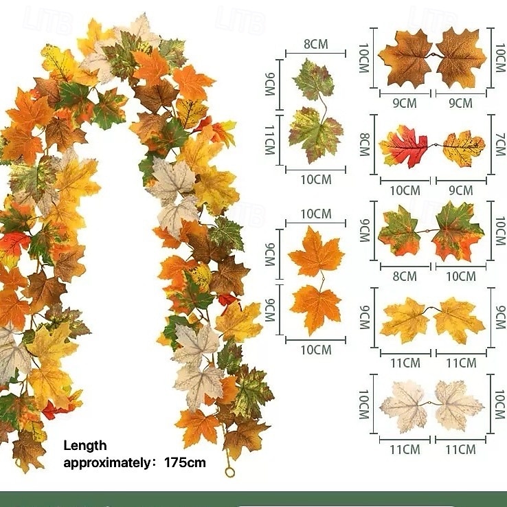 Fall Artificial Maple Leaf Garland, Halloween and Thanksgiving Harvest Vine Decoration, Realistic Faux Autumn Leaves for Indoor and Outdoor Use 2025 - $12.99 –P6